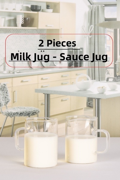 Lizzy 2 Pieces 200 ml Borosilicate Glass Milk Jug and Sauce Bowl with Handle