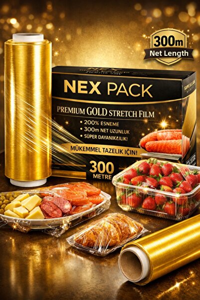 nex pack Food Stretch Film 30 cm X 300 m Net 300 Meters Gold Series Smooth an...