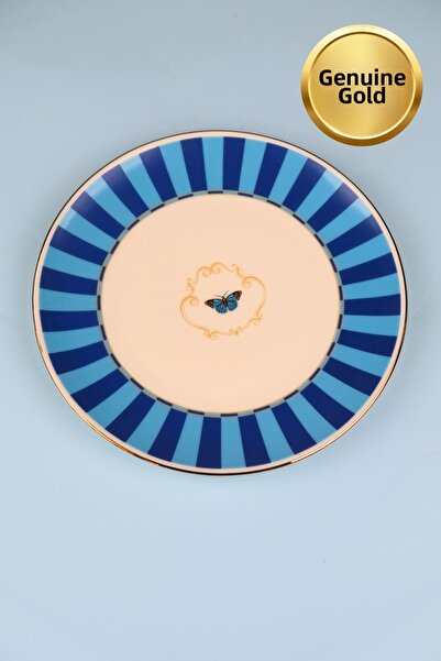 tabakevi Tabak Evi Porcelain Butterfly Collection Gold Gilded Cake Plate Blue...