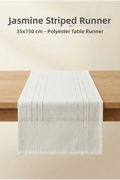 atak by atak home collection Κρεμ ριγέ διακοσμητικό ράνερ τραπεζιού 35x150 εκ...