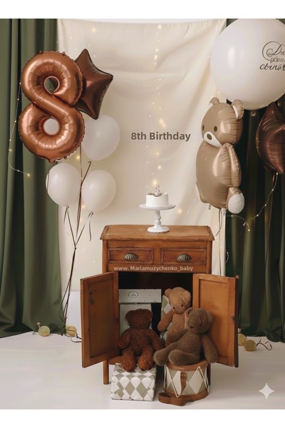 Çemrek Süs Parti Brown Number Bear Star Balloon Jumbo Balloon and Led Birthda...