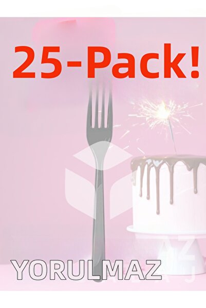 yorulmaz ambalaj ✨ Happy Party Silver Plastic Forks 25-Piece – Disposable for...