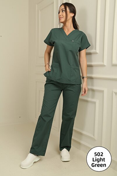 DENİZ İŞ Women's Terycotton Scrubs Set - Bitter Green