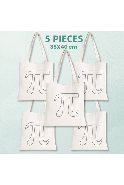 Cemira 5 Pieces Pi Count Patterned Paintable Cloths Bag 35X40 cm - Math Theme...
