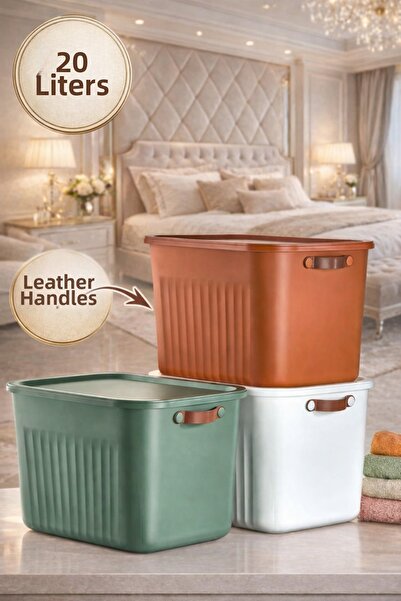 Mim Life صندوق تنظيم سعة 10 لتر مع غطاء، 3 قطع |   جلد صندوق تخزين متعدد الأغ...