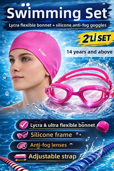 Liggo نظارات السباحة حمام السباحة نظارات السباحة ليكرا القماش بونيه مجموعة Gs3