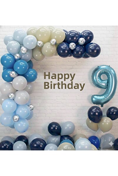 Çemrek Süs Parti Blue Balloon Chain Set Number Balloon Balloon Stand and Bann...