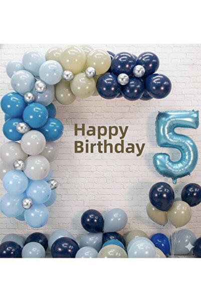 Çemrek Süs Parti Blue Balloon Chain Set Number Balloon Balloon Stand and Bann...
