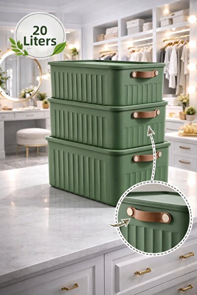 Mim Life صندوق تنظيم ملون بسعة 20 لتر مع غطاء، 3 قطع |   جلد صندوق تخزين متعد...