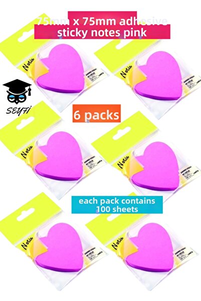 SEYFİKİRTASİYE Hârtie adezivă pentru notițe 75mm x 75mm roz, 6 pachete, fieca...