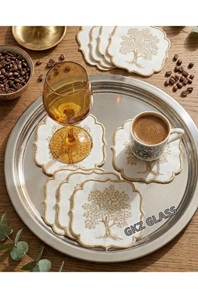 gkzglass home dekor 6 Pieces of Linen Fabric Napkins with Tree of Life Embroi...