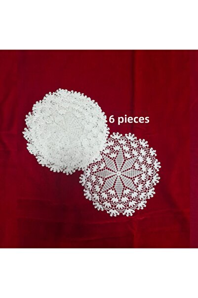 Petek Collection 6-Piece Lace Knitted Round Model Cover Set 100% Handmade, Do...