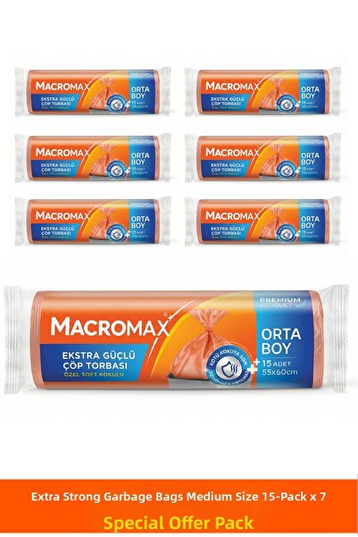 MACRO MAX Extra Strong Garbage Bags Medium Size 7 Pieces Durable Thick Tear-R...