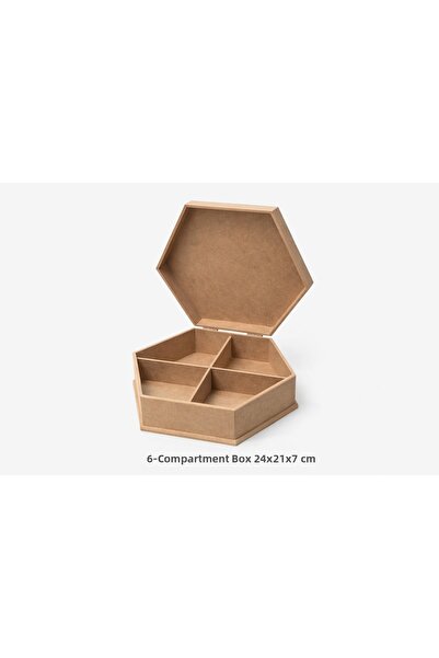 Eymen Hobi 6-Compartment Wooden Box 24X21X7 cm Paintable Mdf Organizer Box DI...