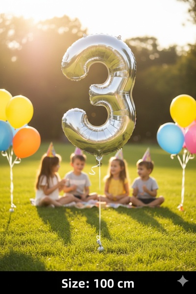 Deniz Party Store بالون فويل رقم 40 بوصة 100 سم (3) رمادي فضي