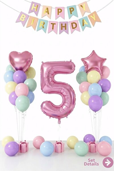 Bunloon Macaron 5 Year Old Birthday Balloon Set Happy Birthday Party Decorations