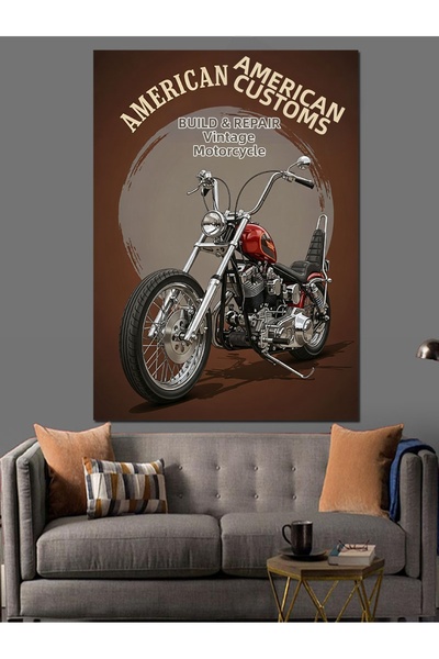 KanvasSepeti Motocicletă retro Pictură în ulei de înaltă calitate texturat Ca...