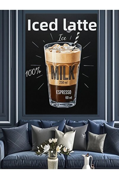 KanvasSepeti Κρύος καφές με πάγο Υψηλής ποιότητας ελαιογραφία Με υφή Καμβάς Κ...