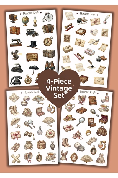 Handeto Kraft Σετ 4 αυτοκόλλητων vintage, κατάλληλο για Planner Agenda Bullet...