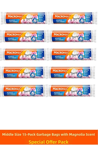 MACROMAX Saci de gunoi parfumați cu magnolie, mărime medie, pachet de 10 (15 ...