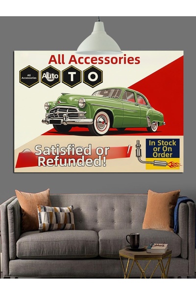 KanvasSepeti Mașină verde clasică Pictură în ulei de înaltă calitate texturat...