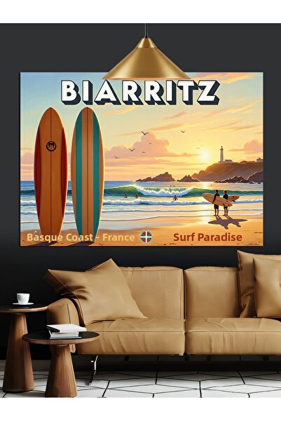 KanvasSepeti Biarritz Surf Beach Pictură în ulei de înaltă calitate texturat ...