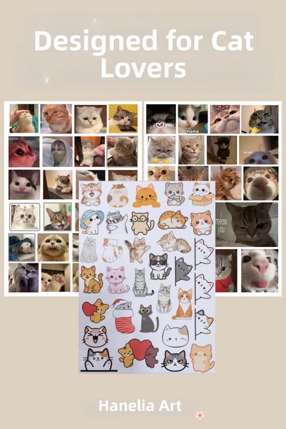Hanelia Art Cute Cat Sticker Set |   2-Pack |   Cat Stickers |   Agenda, Notebook, Laptop