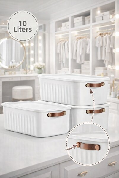 Mim Life صندوق تنظيم ملون بسعة 10 لتر مع غطاء، 3 قطع |   جلد صندوق تخزين متعد...