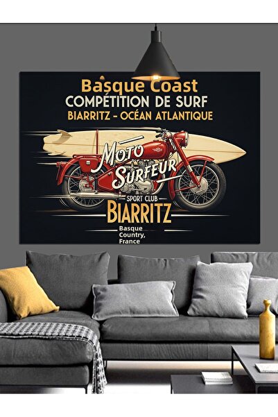 KanvasSepeti Motocicletă roșie Pictură în ulei de înaltă calitate texturat Ca...