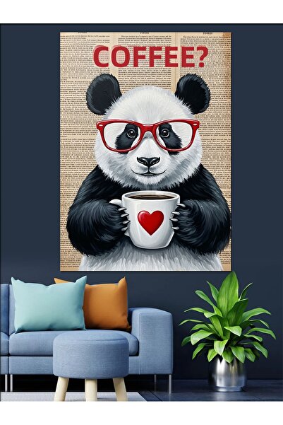 KanvasSepeti Panda cu inimă Pictură în ulei de înaltă calitate texturat Canva...