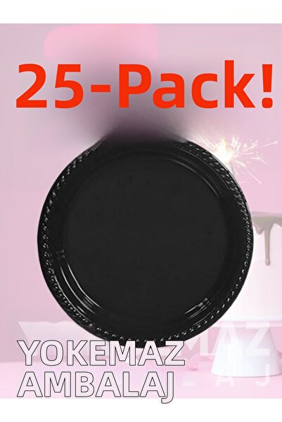 yorulmaz ambalaj ⚫   Rainbow Black Plastic Plates 25 Pieces – Stylish & Durab...