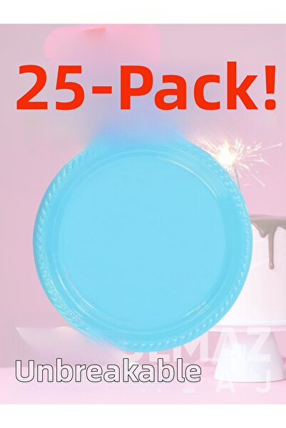 yorulmaz ambalaj 🔵   Happy Party Light Blue Plastic Plates 25 Pieces – Durab...