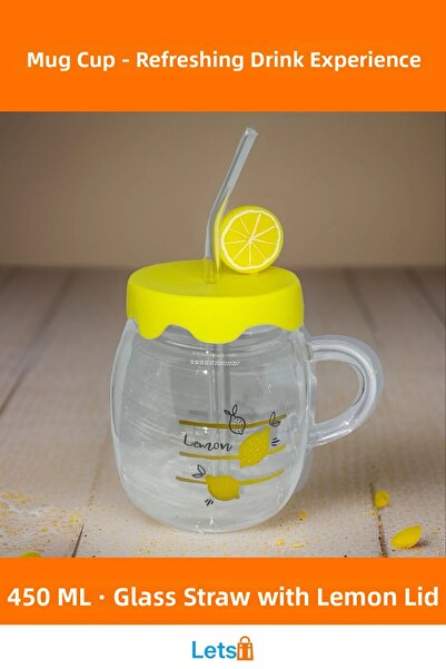 İsmiyle Al Lemon Design Glass Mug Cup 450 ml with Silicone Lid