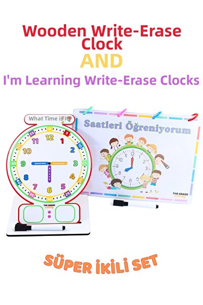 The Grade Activity Summer Erase Clock Activities and Wooden Clock Set Montess...