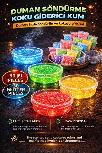 nelerbulurum Smoke Ash Odor Eliminator Sand, Scented 30 Gel Pieces + 30 Plast...