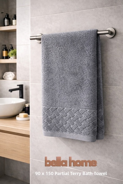 Bella Home Partial Velvet 90X150 cm Bath Towel |   1 Piece |   100% Cotton | ...