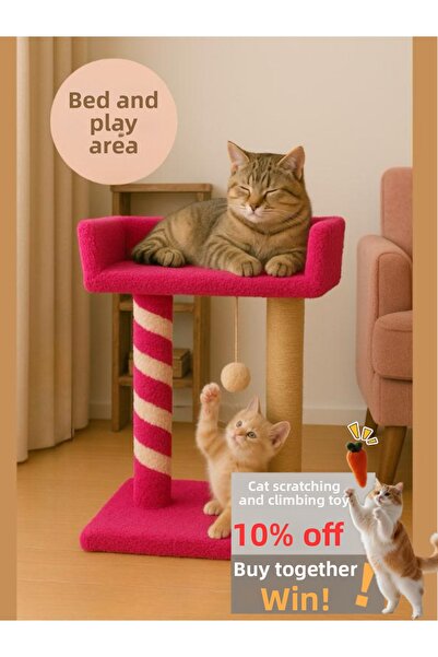 Komano Pontika سرير للقطط ناعم الملمس مع لوح للحك ومساحة للعب، مكون من طبقتين...