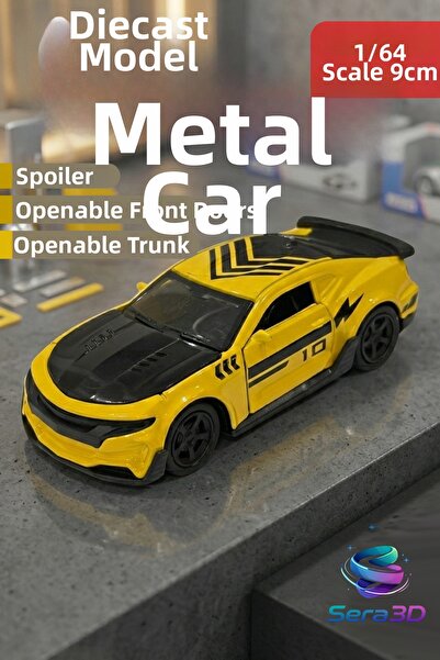 sera3d Diecast 1:64 Pull Back - Yellow Black Sports Racing Car with Opening W...