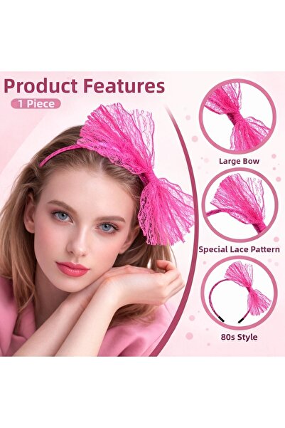 fantastik store 80's 90's نيون بينك دانتيل تاج مع فيونكة - ليسينيا