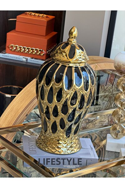 YASAR CONCEPT Umbra Ceramic Cube Vase with Lid 45 cm