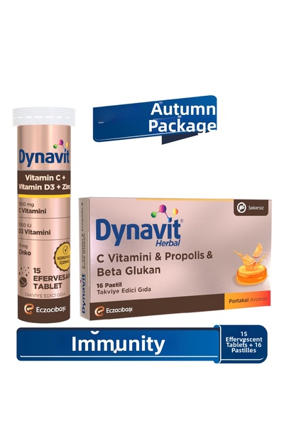 Dynavit فيتامين سي وفيتامين د3 وزنك 15 حبوب فوارة وبيتا جلوكان 16 حبة - عبوة ...