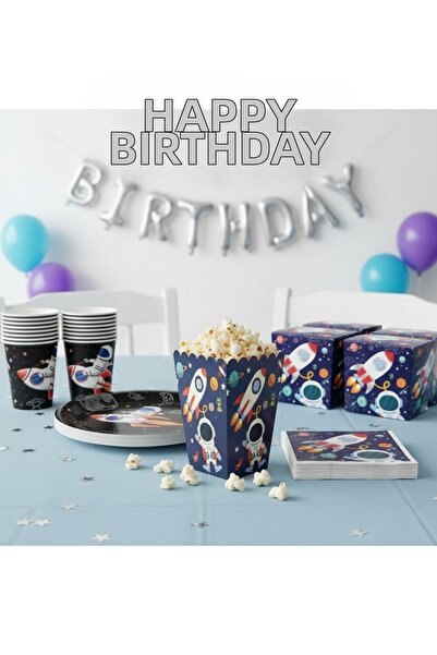 Umamiçe Uzay Party Set – 8-Piece Corn Box + 8-Piece Napkins + 8-Piece Plate a...