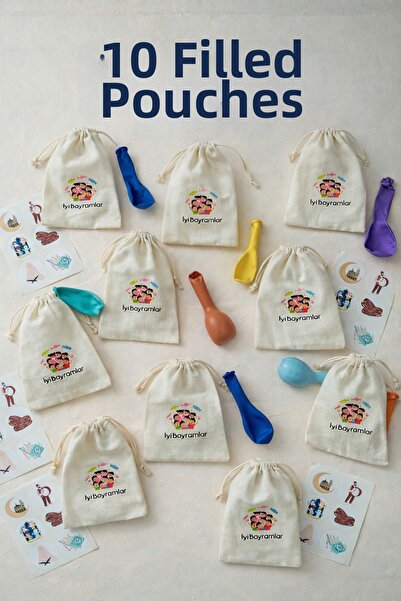 Bezza 10 قطع من ملصقات وأغطية هدايا العيد المعبأة مسبقًا وبالونات