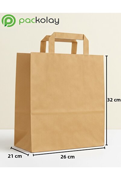 PACKOLAY Flat Strappy Kraft Paper Bag 32X21X26 cm – Natural Brown, Durable, U...