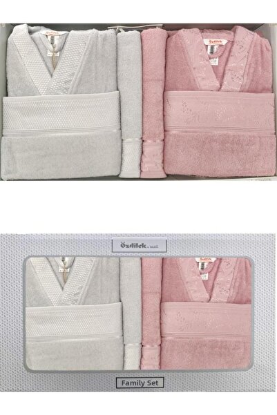 Özdilek Bathrobe Set Ditsy Family Set Bathrobe Set Pink-Grey