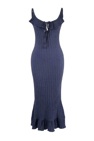 Trendyol Collection Indigo gestricktes Maxi-Strandkleid mit Rüschen TBESS26EL...