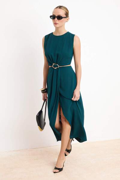 Trendyol Collection Rochie maxi țesută, cu detalii accesorii, croială dreaptă...