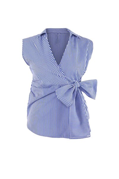 Trendyol Curve Bluză albastră din bumbac țesut de mărime mare