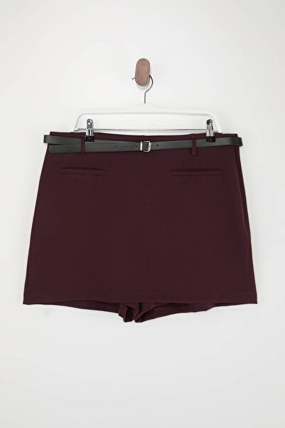 Trendyol Curve Plum Belted Mini Plus Size Woven Shorts Skirt Shorts & Bermuda...