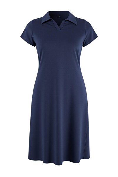 Trendyol Curve Marineblaues, flexibles, gestricktes Midi-Kleid aus Baumwolle ...